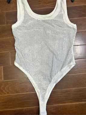 Lizette Bossier Embellished White Bodysuit Size Medium